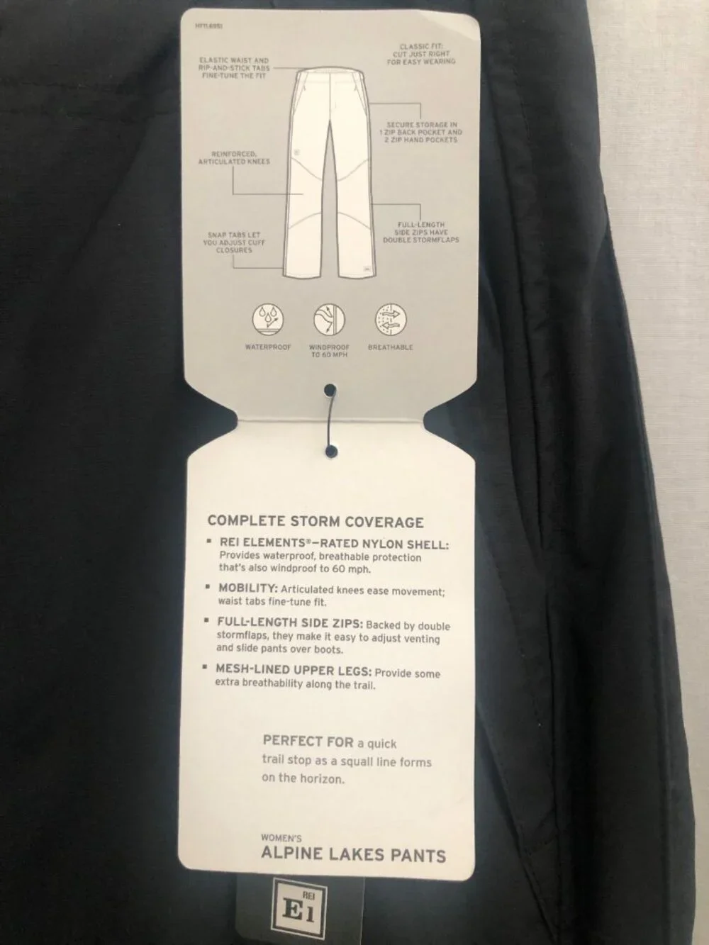 REI Black Waterproof Alpine Lake Rain Snow Pants Women's Size 10 NWT